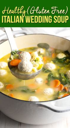 a ladle full of italian wedding soup