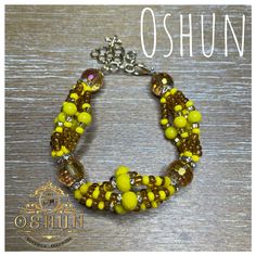 Ide/Bracelet for oshun is made with 6/0 Czech and other glass beads on beading wire. On the bracelet you will find a gold plated charm of a bee. approx 8”-10” with adjustable chain Beading Wire, Bead Work, Beading, Glass Beads, Gold Plate, Bee, Beaded Bracelets, Plating, Bracelet