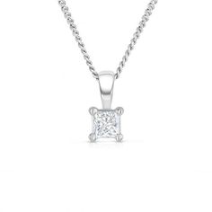 Treat her like royalty with this elegant 0.25ct princess cut diamond. Set within a sophisticated 18ct white gold mount, this piece will pair beautifully with a chain measuring up to 2.8mm. The height measurement includes the top bale of the pendant. This piece is complete with a full British hallmark to confirm the gold purity. This item also comes complete with a certificate of authenticity/insurance valuation. Service Advisor, Princess Cut Diamonds, Princess Cut, Diamond Earrings