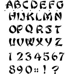 the alphabet and numbers are drawn with black ink