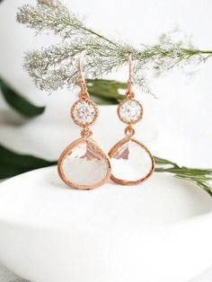 Rose Gold earrings clear crystal Earrings Bridal earrings Bridesmaid earrings silver Bridal jewelry earrings for Bridesmaid jewelry gift Rose Gold Drop Jewelry For Party, Rose Gold Drop Bridal Earrings For Anniversary, Rose Gold Drop Bridal Earrings, Rose Gold Cubic Zirconia Drop Bridal Earrings, Rose Gold Cubic Zirconia Drop Jewelry, Rose Gold Crystal Dangle Earrings, Sparkling Cubic Zirconia Teardrop Earrings For Gift, Sparkling Rose Gold Drop Earrings, Rose Gold Pear-shaped Earrings For Anniversary