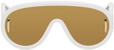 Shied-style acetate-frame sunglasses in white. · Mirrored brown lenses · Integrated nose pads · Gold-tone hardware at lens · Logo hardware at mirrored temples · Includes buffed leather pouch · Size: 140.0 145 Supplier color: Ivory/Brown mirror