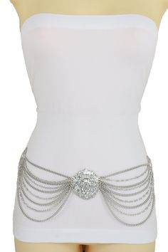 Style : Fashion / Waist or HipCondition : Brand NewColor : Silver metal chain links waistband and charms Size: One Size Belt - Adjustable Can Fit Size Small - Large Waist Size: About 25" - 45" (extension chain)Belt Width : About up to 4" widthVery Special Fashionable Belt Beautiful For Every Day And For A Going Out Night. Brand New Trendy Urban Women Waistband Spring Summer Winter Fall Modern All Year Around Collection Ladies Fashion Feminine Style Sexy Popular Premium Belt - Celebrity perfect f Party Jewelry With Metal Decoration, Metal Waist Chain For Festivals, Metal Body Jewelry With Chain Strap, Adjustable Silver Body Jewelry With Chain Strap, Silver Metal Chain Belt For Festivals, Silver Waist Chain For Festivals, Adjustable Metal Waist Chain, Adjustable Silver Metal Chain Belt, Silver Jewelry With Metal Decoration