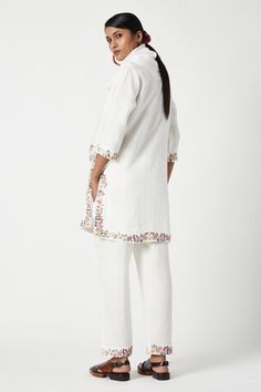 White kurta with floral vine embroidered motifs. Comes with pant and dupatta. - Aza Fashions Payal Pratap, Kurta Pant Set, Embroidered Motifs, White Kurta, Women Kurta, Straight Kurta, Kurta With Pants, Floral Vine, Set Women