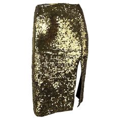 Presenting a stunning gold sequin John Galliano skirt. This fabulous pencil skirt is covered in sequins that perfectly catch the light. The skirt is made complete with a large slit at the front. Add this sparkly gem to your wardrobe! Approximate measurements: 25" skirt waistband to hem 37" hips 12.5" slit 27.5" waistband Galliano Skirt, Skirt Waistband, Bodycon Pencil Skirt, Azzedine Alaia, Pencil Skirt Black, John Galliano, Gold Sequin, Gianni Versace, Christian Dior