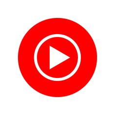 a red circle with a white play button in it's center on a white background