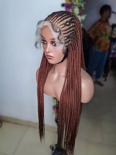 Box Braid Wig, Cornrow Braid Wig, Ghana Weave, Lace Front Wig, Braid Wig, Jet Black, Dark Brown, Light Brown NEED OTHER STYLES AND COLORS OF BRAIDED WIGS AND AFRICAN BRIDAL ACCESSORIES LIKE HEADWRAPS AND CORAL BEAD SET VISIT OUR SHOP HERE: https://sereneafrica.etsy.com/ *Features*   *This is a Ghana weaving cornrow braids made on a single side part. *Suitable for all occasion. *It gives you a natural look which make it difficult to detect it's a wig. *It saves you time and money. *No glue needed Weave Braid, Braid Wigs, Ghana Weaving, Cornrow Braids, Braid Wig, Wig For Black Women, Box Braid Wig, Braided Wigs, Box Braid