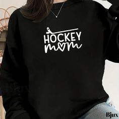 Bjux - Womens Plus-Size Casual Thickened Sweatshirt with HOCKEY Letter Print, Featuring Long Sleeves and Round Neckline. Round Neck Sweatshirts, Plus Size Casual, Letter Print, Letter Prints, Round Neckline, Types Of Printing, Collar Styles, Hockey, Knit Fabric