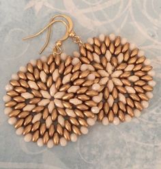 Cream and Satin Gold Seed Bead Earrings Big Bold Disc Earrings Beadwork Jewelry Statement Jewelry - Etsy Macrame Board, Tie Gift Box, Jewelry Making Rings, Earrings Big, Earring Ideas, Tie Gifts, Disc Earrings, Earrings Inspiration, Bead Work Jewelry