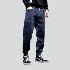 Take your fashion game to the next level with our 2023 Autumn Collection's street dark men's denim joggers! These monochrome, mid-waist joggers are perfect for making a statement, yet still keeping it comfortable and stylish. With their drawstring closure and stretchy fabric, they promise to keep you looking sharp even during the most intense streetwear looks.Why You'll Fall In Love Street Style: Make an impact with these joggers, designed to keep you looking your best no matter the season or oc Love Street, Jeans Street Style, Dark Men, Monochrome Pattern, Monochrome Design, Autumn Collection, Denim Joggers, 2023 Autumn, Dark Blue Color