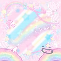 a pink background with hearts, stars and rainbows