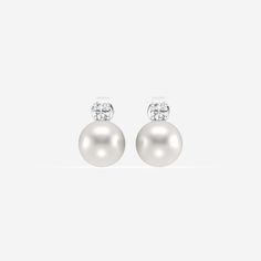 8.5 - 9.0 mm Cultured Freshwater Pearl and 1/5 ctw Lab Grown Diamond Stud Earrings - Grownbrilliance Elegant Aaa Quality Round Cut Diamond Earrings, Swan Brooch, Wedding Extras, Bridesmaid Attire, Spanish Wedding, Princess Jasmine, Diamond Stud Earrings, Top Secret, Pearl Diamond