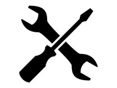 two wrench and spanner crossed on top of each other, black and white