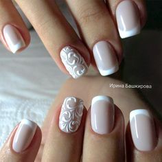 Designs of French manicure are much more intricate this season. Click to see our favorite French manicure designs. Wedding Day Nails, Bridal Nails Designs, French Manicure Designs, Wedding Nails French, Nagellack Trends, Bridal Nail Art, July Wedding, Wedding Blue, Wedding Nails Design