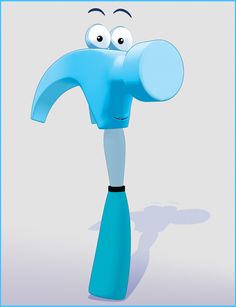 a cartoon blue toothbrush with eyes and mouth sticking out from it's side