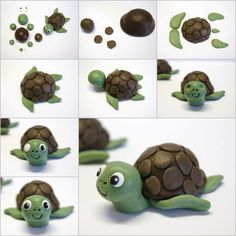 the turtle is made out of rocks and has eyes