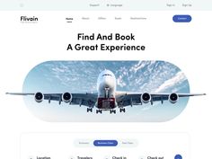 an airplane landing page with the words find and book a great experience