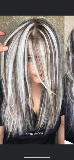 Ice Blonde Hair, Grey Blonde Hair, Silver Blonde Hair, Icy Blonde Hair, Gorgeous Gray Hair, Hair Streaks, Brown Hair With Blonde Highlights, Long Hair Color, Blending Gray Hair