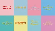 some type of font that is in different colors and sizes, with the words'fantastic little fox'on them