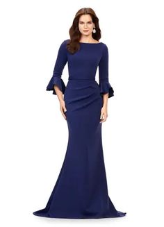 Ashley Lauren 11325 Crew Neck Three Quarter Flutter Sleeves Ruched Skirt Fitted Gown. This timeless and elegent evening gown features flutter three quarter sleeves. The skirt is adorned with ruching and finished with a sweep train. Sizes: 0,2,4,6,8,10,12,14,16,18,20,22,24 Colors: Dark Emerald, Black, Burgundy, Navy Scoop Neckline Three Quarter Length Sleeves Ruched Skirt Sweep Train Elegant Full-length Ruched Dress, Elegant Full Length Ruched Dress, Formal Full Length Ruched Evening Dress, Formal Ruched Full-length Evening Dress, Formal Full-length Ruched Evening Dress, Fitted Evening Dress With 3/4 Sleeves For Gala, Fitted 3/4 Sleeve Gown For Gala, Fitted Gown With 3/4 Sleeves For Gala, Fitted 3/4 Sleeve Gala Gown