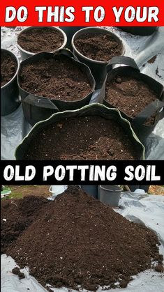 there are many pots that have dirt in them and the words do this to your old potting soil