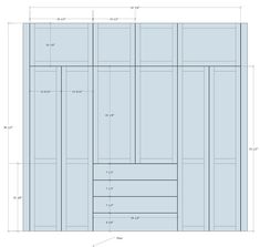 the front and back side of a cabinet with measurements for each section, including two doors