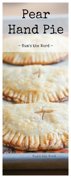 two homemade hand pies sitting on top of a baking sheet with text overlay