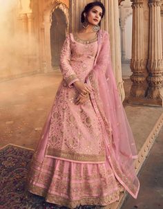 Pure Dola Jacquard Light Pink Dress Suit Lehenga Bottom Pink Heavy Embroidery, Zari and stone work on Top bottom and dupatta:Arabic Attire #salwarkameezatbestprice #salwarkameezretailerinusa #salwarkameezsecond #salwarkameezwinterwear #salwarkameezwithvintagejewels #salwarkameeztraditionallook #salwarkameeztime #salwarkameez2021 #salwarkameezwithsneakers #salwarkameezwasabadchoice #salwarkameezwithshortjacket #salwarkameezwala Indo Western Lehenga, Western Lehenga, Celana Fashion, Kurti Style, Lehenga Suit, Gown Suit, Embroidered Kurti, Light Pink Dress, Lehenga Style