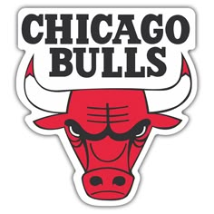 the chicago bulls logo is shown in black and red on a white sticker with an angry bull's head