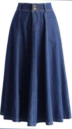 Rok Midi, A Line Denim Skirt, Mid Calf Skirt, Calf Length Skirts, Blue Denim Skirt, Modest Clothing, Denim Skirts, Line Skirt, Jeans Rock