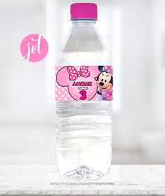 a bottle of water with minnie mouse on it