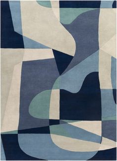 an abstract rug with blue and white colors