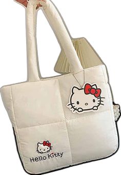 Large Capacity Kawaii White Shoulder Bag, White Large Capacity Kawaii Shoulder Bag, Large Capacity White Kawaii Shoulder Bag, White Cartoon Style Travel Bags, White Cartoon Travel Bags, White Rectangular Kawaii Shoulder Bag, White Kawaii Bags, Cartoon Style White Bag For Daily Use, White Harajuku Bag With Cute Design