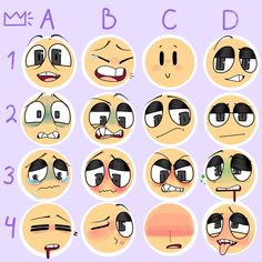 an image of different facial expressions on a purple background with the letters b, c, and d