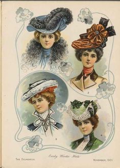 Edwardian Hats. Delineator Magazine, Hat Pictures, Victorian Party, Historical Shoes, Early Winter