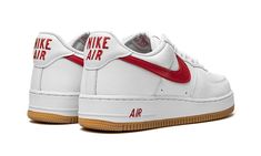 The Nike Air Force 1 Low “Since ‘82 - Red” is a classic look for the iconic shoe that takes inspiration from the “Color of the Month” series from 1984.  The collection in question was created by Baltimore sneaker shops back in the day to help save the Air Force 1 from becoming obscure in the years following its days as a performance basketball shoe.  The “Red” makeup features a white leather construction with a contrasting red leather Swoosh.  The red “Nike Air” branding embroidered on the heel Color Of The Month, Nike Force, White Leather Sneakers, Red Nike, Nike Air Force 1 Low, Stadium Goods, Air Force 1 Low, Nike Cortez Sneaker, Nike Dunk