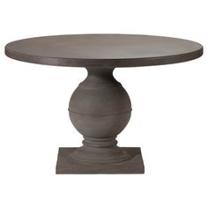 a round table with an oval base and two circular bases on each side, in grey