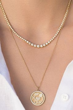 Jennifer Meyer graduated diamond tennis necklace in yellow gold. 18K Yellow Gold 2.7ctw Diamond (G-h, SI1-SI2) 16" L Jennifer Meyer, Jennifer Meyer Jewelry, Diamond Tennis Necklace, Gold Outfit, Discount Jewelry, Marissa Collections, Tennis Necklace, Jewel Box, Fine Jewels