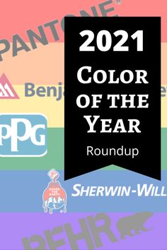 the color of the year roundup is shown in black and white, with several different logos