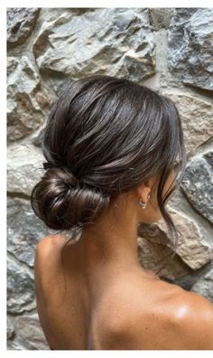 Updo Hairstyle For Bridesmaids, Low Bun Event Hair, Wedding Simple Updo, Wedding Hair Inspo Updo, Updo Hairstyles Wedding Bridesmaid, Bridesmaid Hairstyles Updo Bun, Wedding Hair Without Extensions, Hair Up For Wedding Guest, Updo With Middle Part