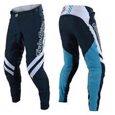 a pair of blue and white pants with the words motocross written on it