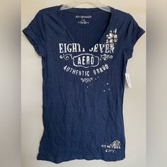 New With Tags Aeropostale Embellished Short Sleeve Shirt Navy Color Comes From A Pet Free And Smoke Free Home Bin#1000 Vintage Aeropostale, Aeropostale Shirts, Embellished Shorts, V Neck Shirt, Navy Color, Neck Shirt, Aeropostale, Shopping List, Short Sleeve Shirt