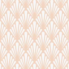 a beige and white wallpaper with an intricate fan pattern on the front, as well as