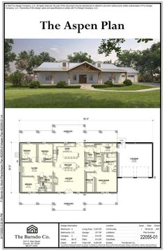 the aspen plan is shown in two separate sections, with one room and an open floor plan