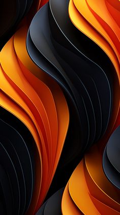 an orange and black abstract background with wavy lines