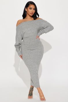 Available In Heather Grey. Ankle Maxi Dress Off Shoulder Long Sleeves Stretch Self : 16% Polyester , 80% Rayon , 4% Spandex Imported | Keeping It Cozy Maxi Dress in Heather Grey size XL by Fashion Nova Dress Off Shoulder Long, Lounge Fashion, Gold Maxi Dress, Max Dress, Grey Maxi, Cozy Dress, Dress Off Shoulder, Grey Midi Dress, Grey Maxi Dress