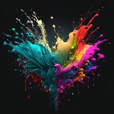 colorful paint splashing into the air on a black background