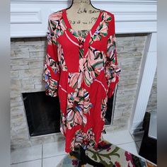 Anthropologie X Fig & Flower Floral Farm Ruffle Lantern Sleeve Peasant Dress L Brand New With Tags Attached Please See Pictures For Details Total Farm Rio Vibes Red Bohemian Floral Dress, Red Bohemian Floral Dress For Spring, Bohemian Red Floral Dress For Spring, Red Bohemian Floral Dress For The Beach, Bohemian Red Floral Beach Dress, Flowy Red Floral Dress For Vacation, Red Floral Print Rayon Dresses, Dolman Sleeve Maxi Dress, Fig Flower