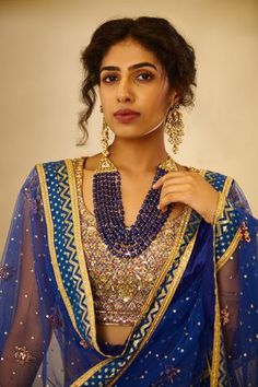 Shop for Shyam Narayan Prasad Blue Silk Jaquard Chanderi Lehenga Set for Women Online at Aza Fashions Royal Blue Lehenga, Chanderi Lehenga, Lehenga With Blouse, Royal Blue Fabric, Blouse Yoke, Western Dresses For Women, Blue Lehenga, Casual Tunics, Blue Embroidery