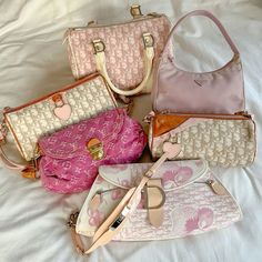 Chanel Diana Bag, Pink Prada Bag, Vintage Dior Bag, Fendi Zucca Baguette, Pink Prada, Vintage Designer Bags, My Style Bags